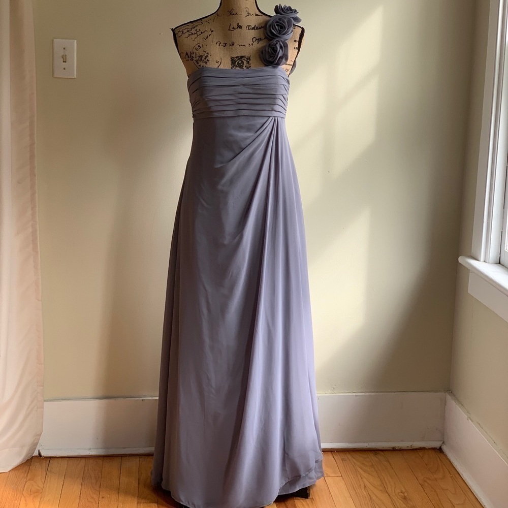 Bari Jay one shoulder dress size petals L maxi gown purple